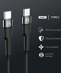 Cable Tipo-c A Tipo-c 65w Nylon Trenzado Dura Speed ​​10ft/3m Arg-cb-0048bk
