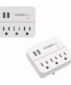 PROTECTOR DE SOBREVOLTAJE Y ESTACION DE CARGA ARGOM  3SALIDAS /2USB  ARG-AC-0266WT