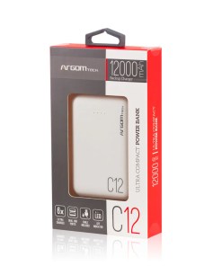 BATERIA EXTERNA ARGOM PARA TELEFONO CELULAR C12 12000MAH BLANCO ARG-PB-1138WT