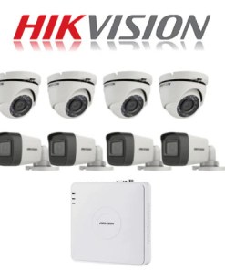 KIT DE VIGILANCIA HIKVISION DVR 8CANALES 4 CAMARAS BULLET - 4 CAMARAS DOMO  KIT8CH4B4D (INCLUYE CABLES BNC 20 METROS Y CARGADOR)