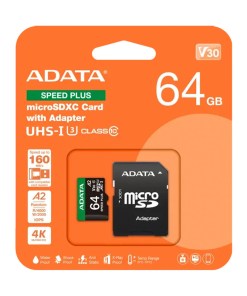 MEMORIA MICRO SD ADATA XC 64G BUHS-I U3 V30 A2 SPEED PLUS-RETAIL W/1 ADAPTER / UD64GUI3V30A2SP-RA1